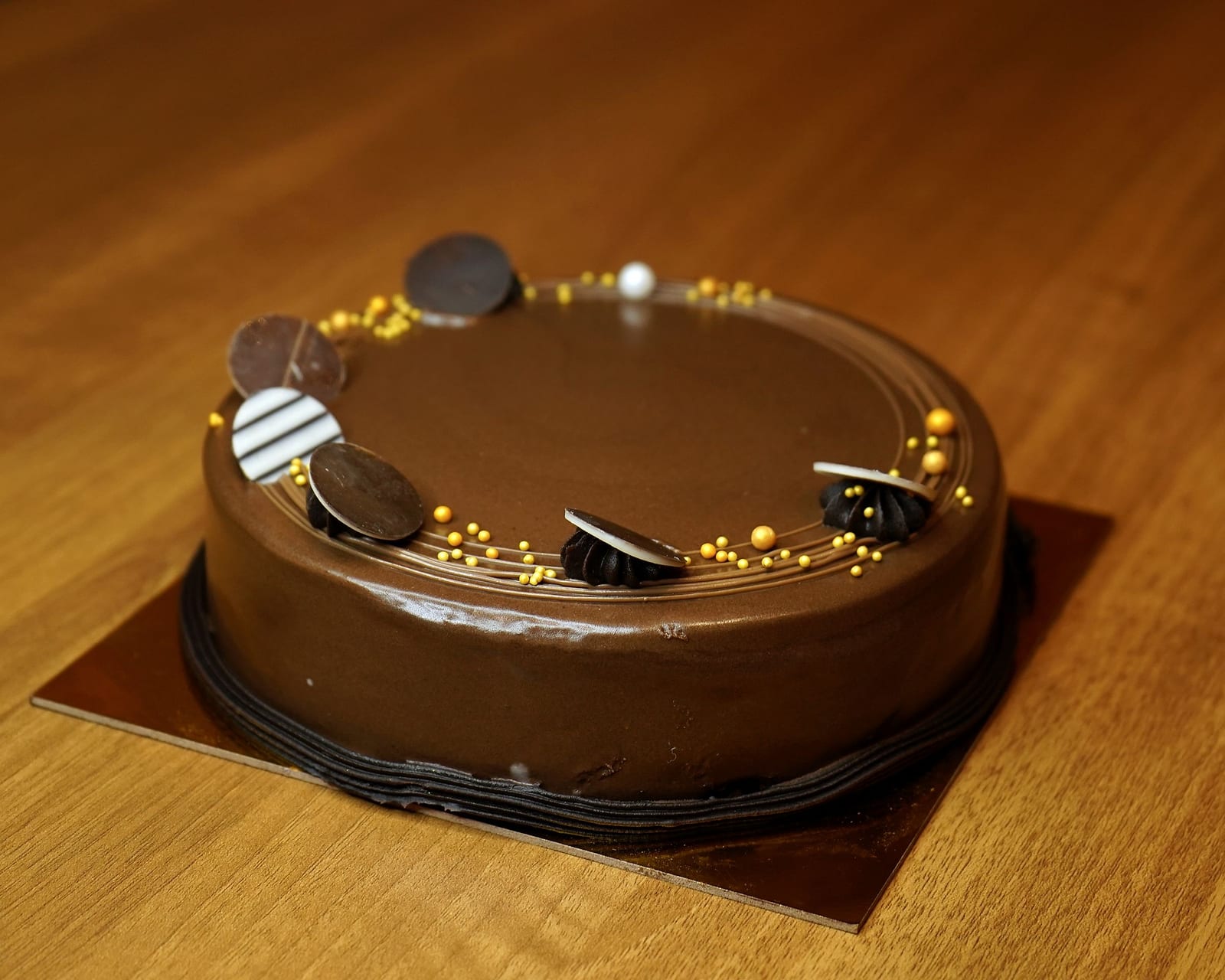 A whole Belgian chocolate truffle cake