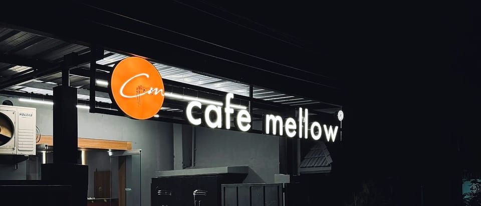 Café Mellow, Murungapalayam, Tiruppur — the shopfront at night