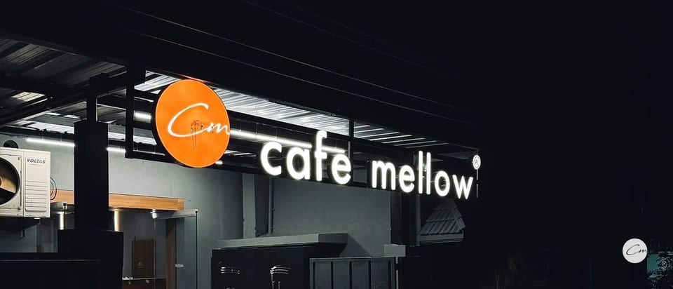 Café Mellow, Murungapalayam, Tiruppur — the shopfront at night